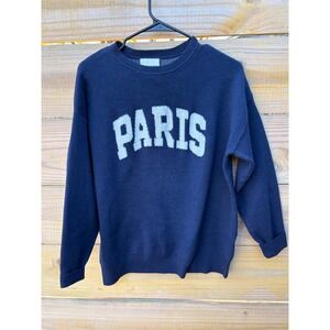 Pink Rose Paris Graphic Knit Sweater Navy Blue Crew Neck Small 4S27528